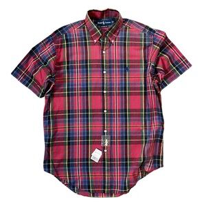 NWT Vintage Ralph Lauren Classic Fit Short Sleeve Button Down Plaid Shirt Size M